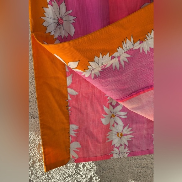 Vintage Hawaiian Homemade Barkcloth Floral Pink Orange Maxi Sheath Column Dress - Picture 5 of 13